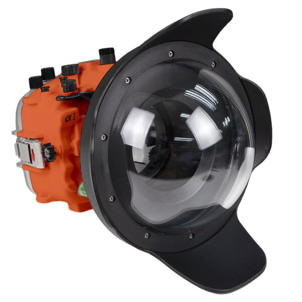 Sea Frogs Salted Line Series Sony A1 40M/130FT Waterproof camera housing with 8" Dome port V.1. Orange