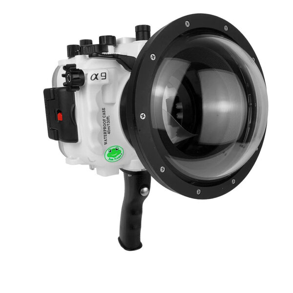 Sony A9 PRO V.3 Series UW camera housing with 6" Dome port V.10 Surf & shutter grip (Including Standard port) Zoom rings for FE12-24 F4 and FE16-35 F4 included.White