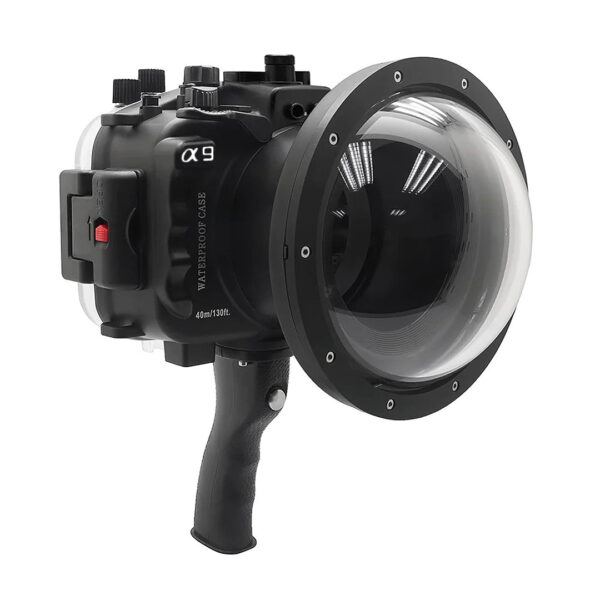 Sony A9 PRO V.3 Series UW camera housing with 6" Dome port V.10 Surf & shutter grip (Including Standard port) Zoom rings for FE12-24 F4 and FE16-35 F4 included.Black