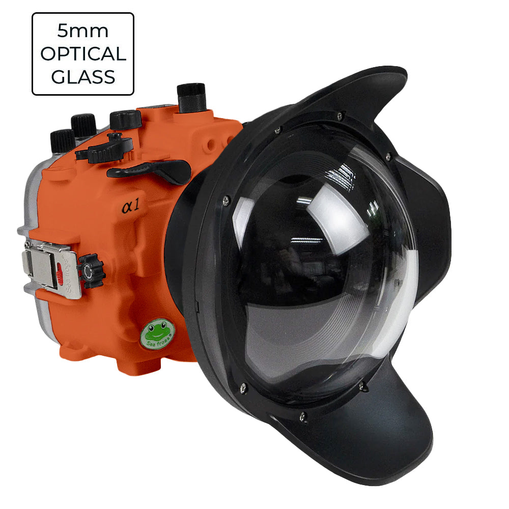 Sea Frogs Salted Line Series Sony A1 40M/130FT Waterproof camera housing with 6" Glass Dome port V.1. Orange