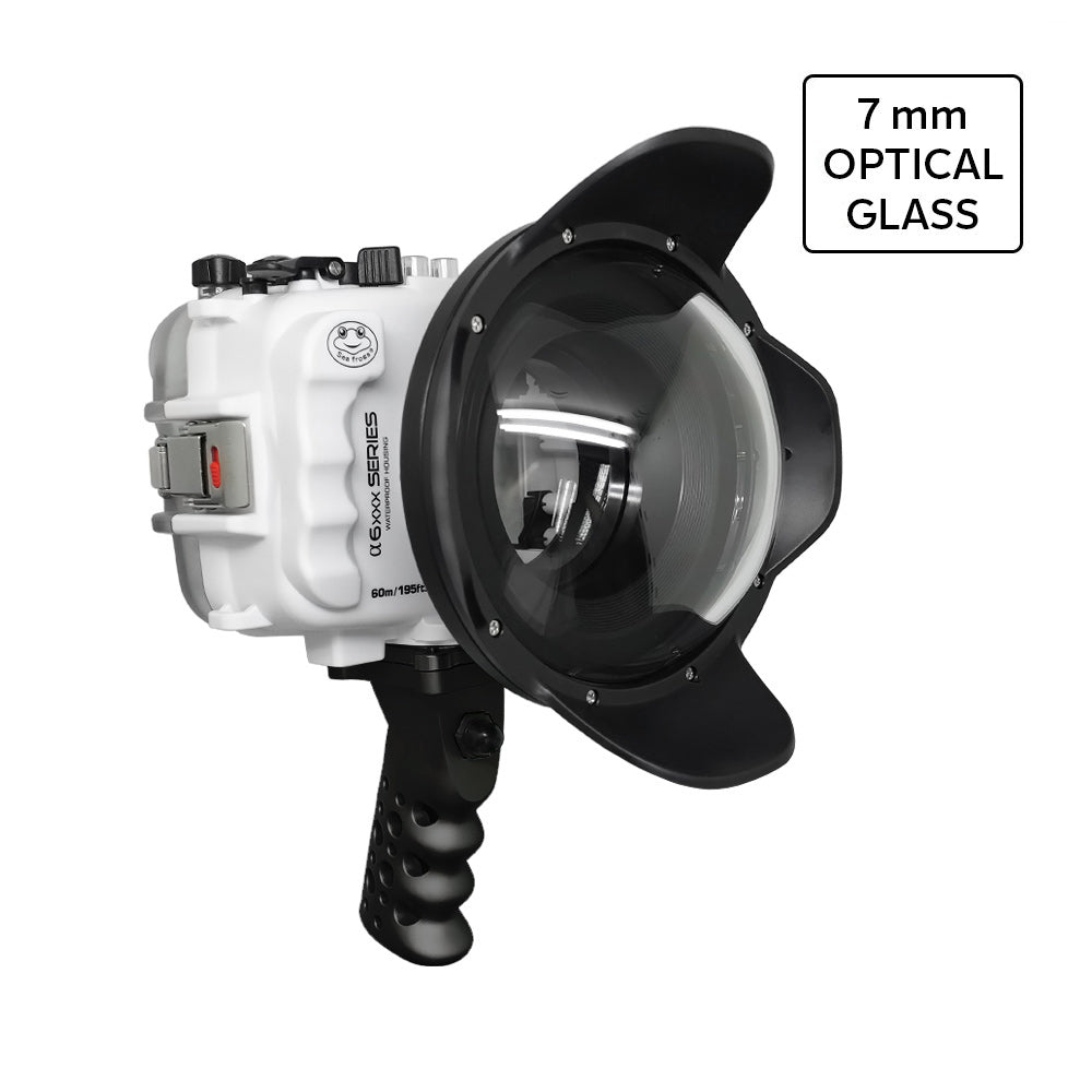 SeaFrogs UW housing for Sony A6xxx series Salted Line with Aluminium Shutter Grip & 6" Optical Glass Dry dome port (White) / GEN 3