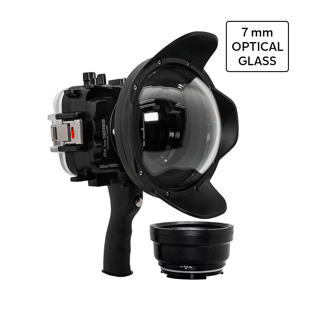 60M/195FT Waterproof housing for Sony RX1xx series Salted Line with Shutter grip & 6" Optical Glass Dry Dome Port (Black)