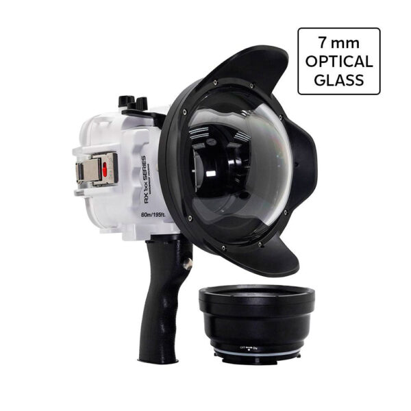 60M/195FT Waterproof housing for Sony RX1xx series Salted Line with Shutter grip & 6" Optical Glass Dry Dome Port(White)