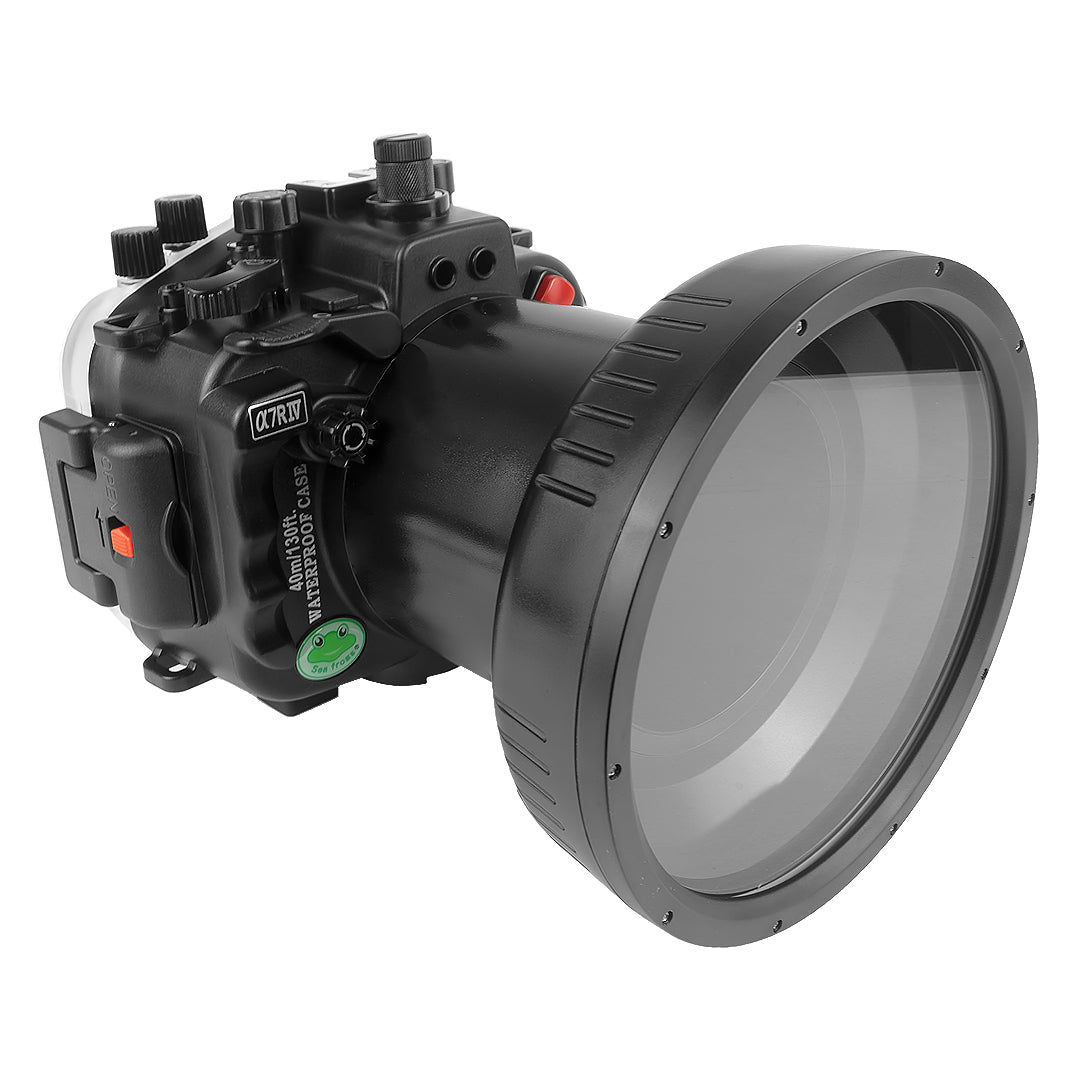 Sony A7R IV PRO 40M/130FT Underwater camera housing with 6" Optical Glass Flat Long Port for Sony FE24-105 F4 (without standard port).Black