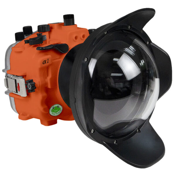 Sea Frogs Salted Line Series Sony A1 40M/130FT Waterproof camera housing with 6" Dome port V.7 (zoom gear included). Orange
