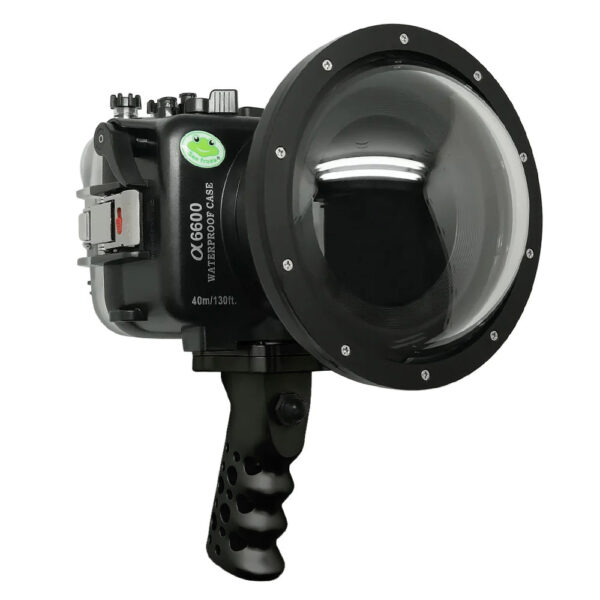 Sony A6600 SeaFrogs 40M/130FT UW housing with 6" Dry Dome Port V.1 Surf for E10-18mm lens (zoom gear included) with aluminium Shutter Grip trigger.