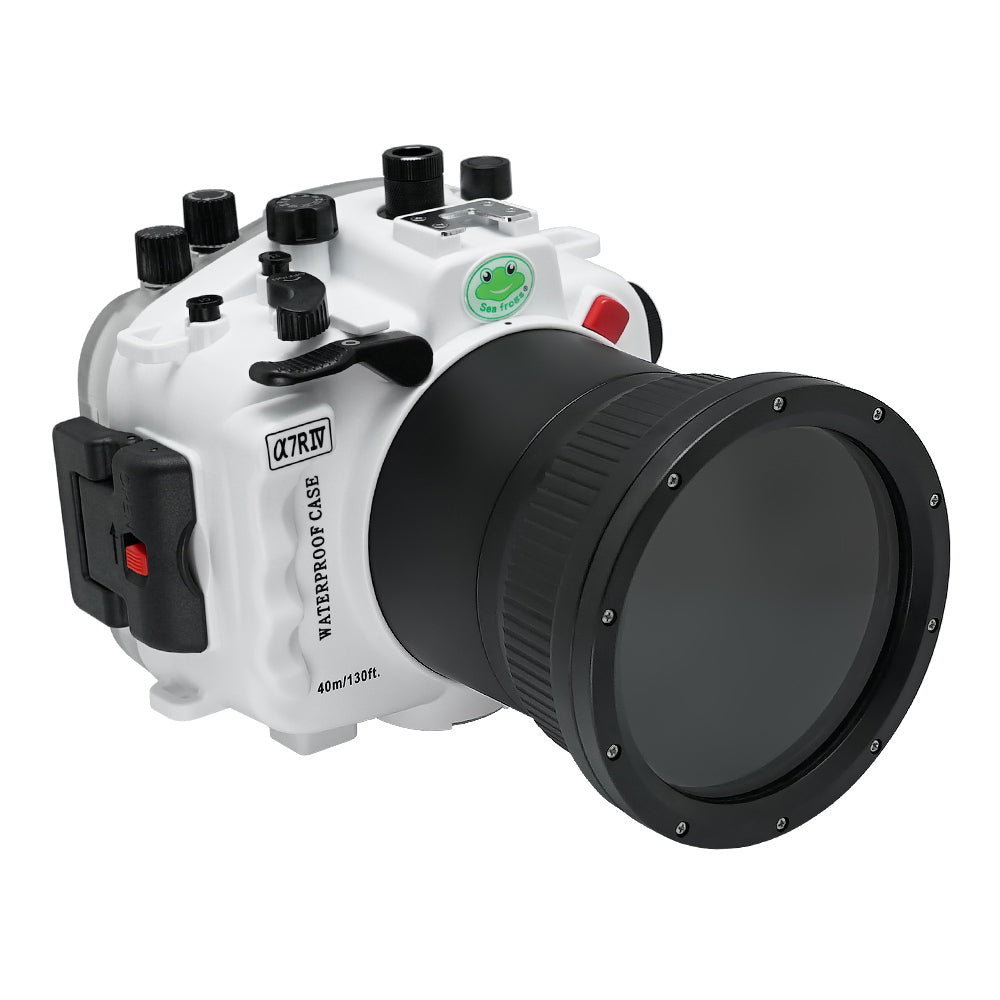 Sony A7R IV 40M/130FT Underwater camera housing (and Flat Long port) Focus gear for Sony FE90mm / Sigma 35mm included.White