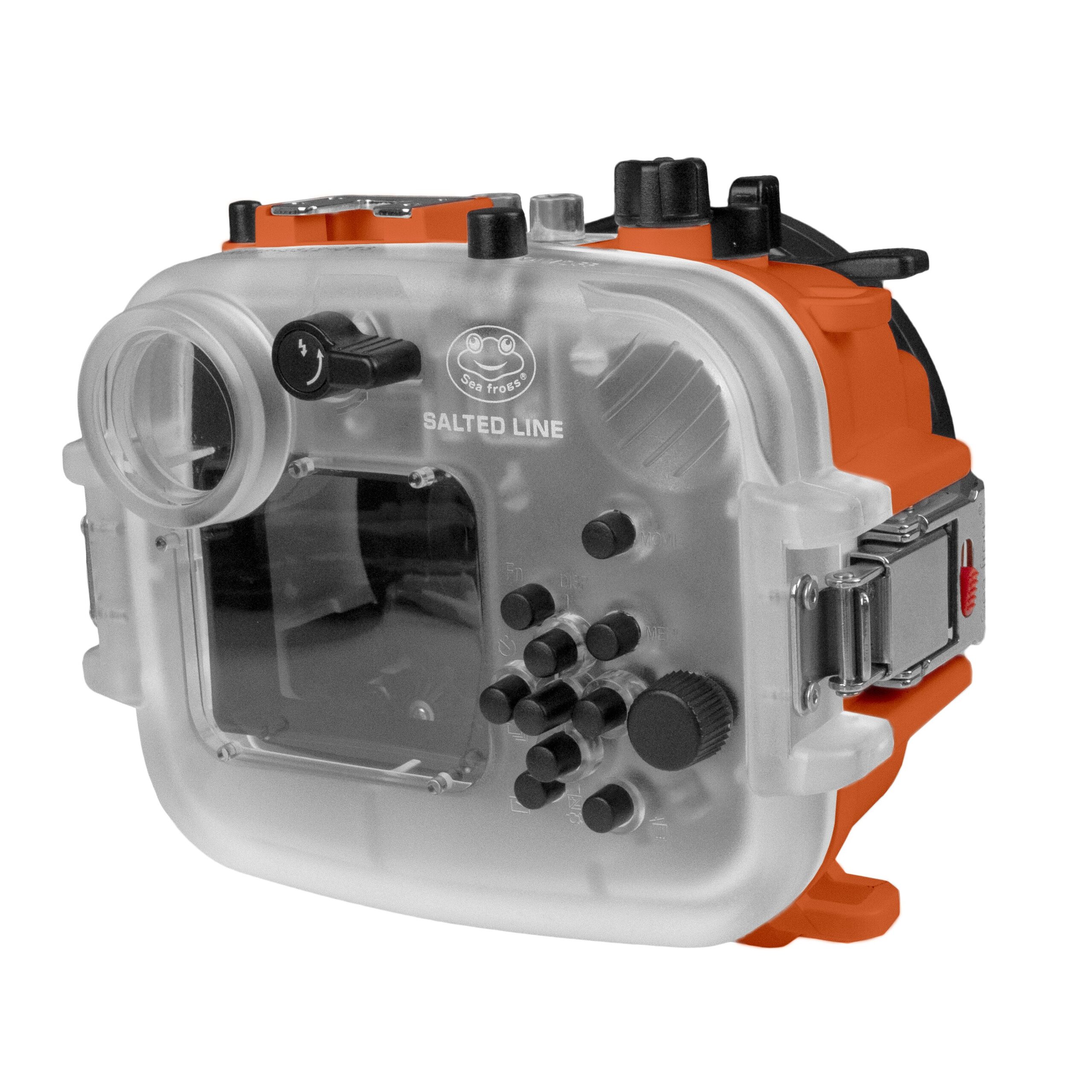 60M/195FT Waterproof housing for Sony RX1xx series Salted Line with Aluminium Shutter Grip & 6" Dry Dome Port - Surf (Orange) - Image 3