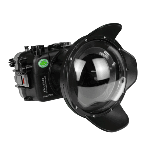 Sony ZV-E1 40M/130FT Underwater camera housing with 6" Dome port V.10 for FE12-24mm F4 (Zoom rings for FE12-24 F4 and FE16-35 F4 included).