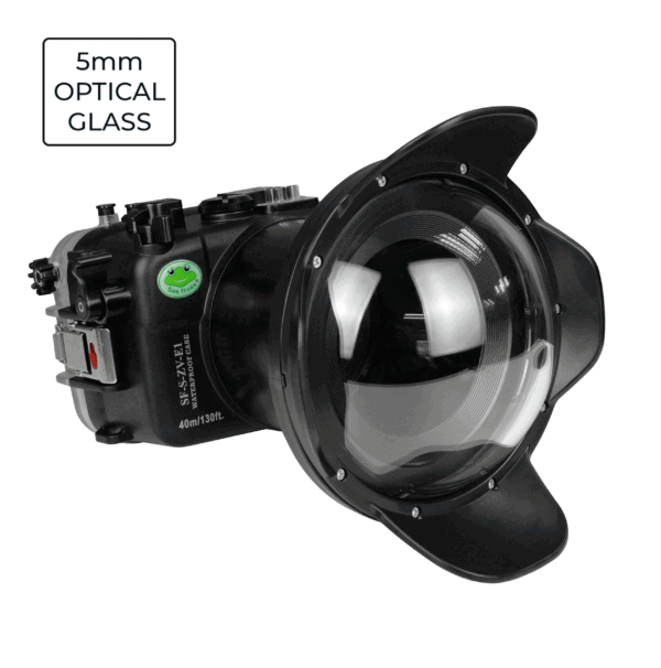 Sony ZV-E1 40M/130FT Underwater camera housing with 6" Optical Glass Dome port V.2 for FE16-35mm F2.8 GM (zoom gear included).