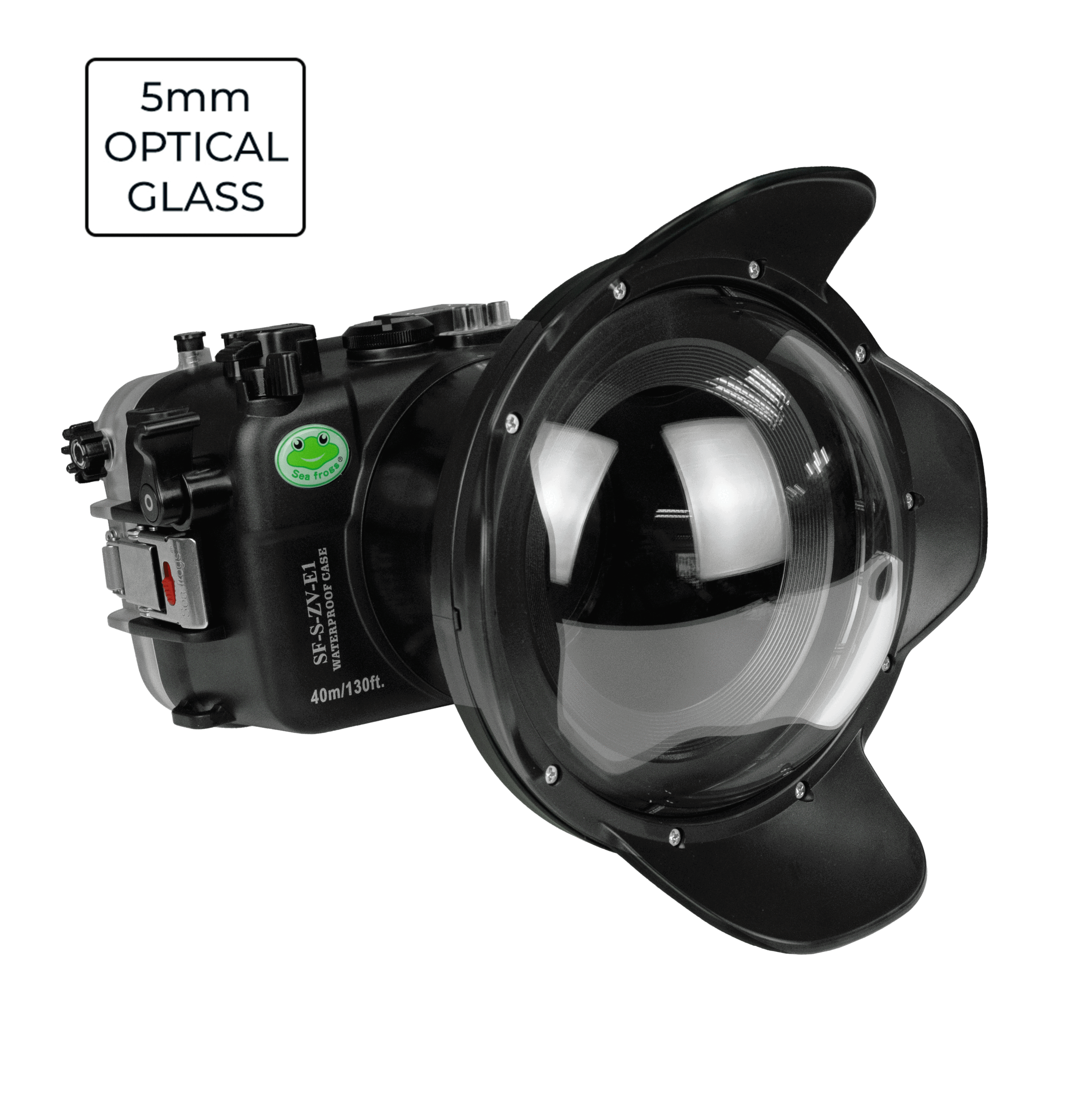 Sony ZV-E1 40M/130FT Underwater camera housing with 6" Optical Glass Dome port V.7 for Sony FE PZ 16-35mm f/4 G lens.
