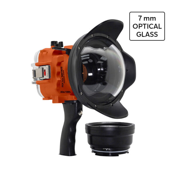 60M/195FT Waterproof housing for Sony RX1xx series Salted Line with Shutter grip & 6" Optical Glass Dry Dome Port(Orange)