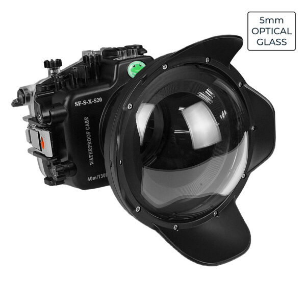 Fujifilm X-S20 40M/130FT Waterproof camera housing with Glass 6" Dome Port for XF 18-55mm lens.