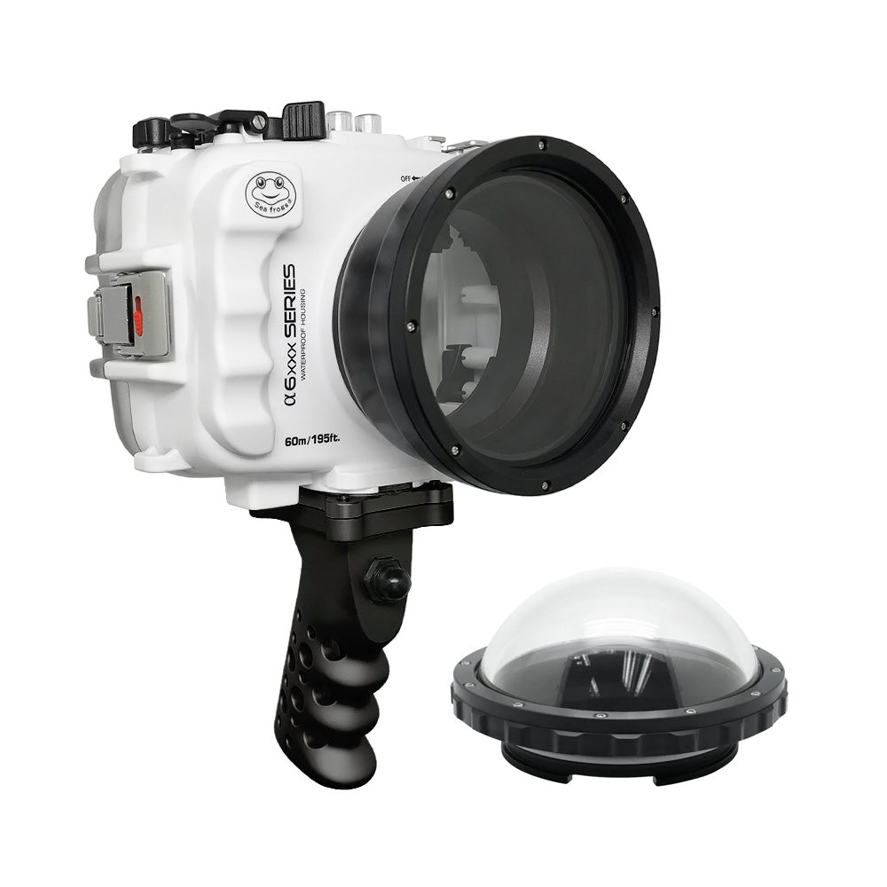 SeaFrogs UW housing for Sony A6xxx series Salted Line with Aluminium Shutter Grip & 4" Dry Dome Port (White) / GEN 3 - Image 3