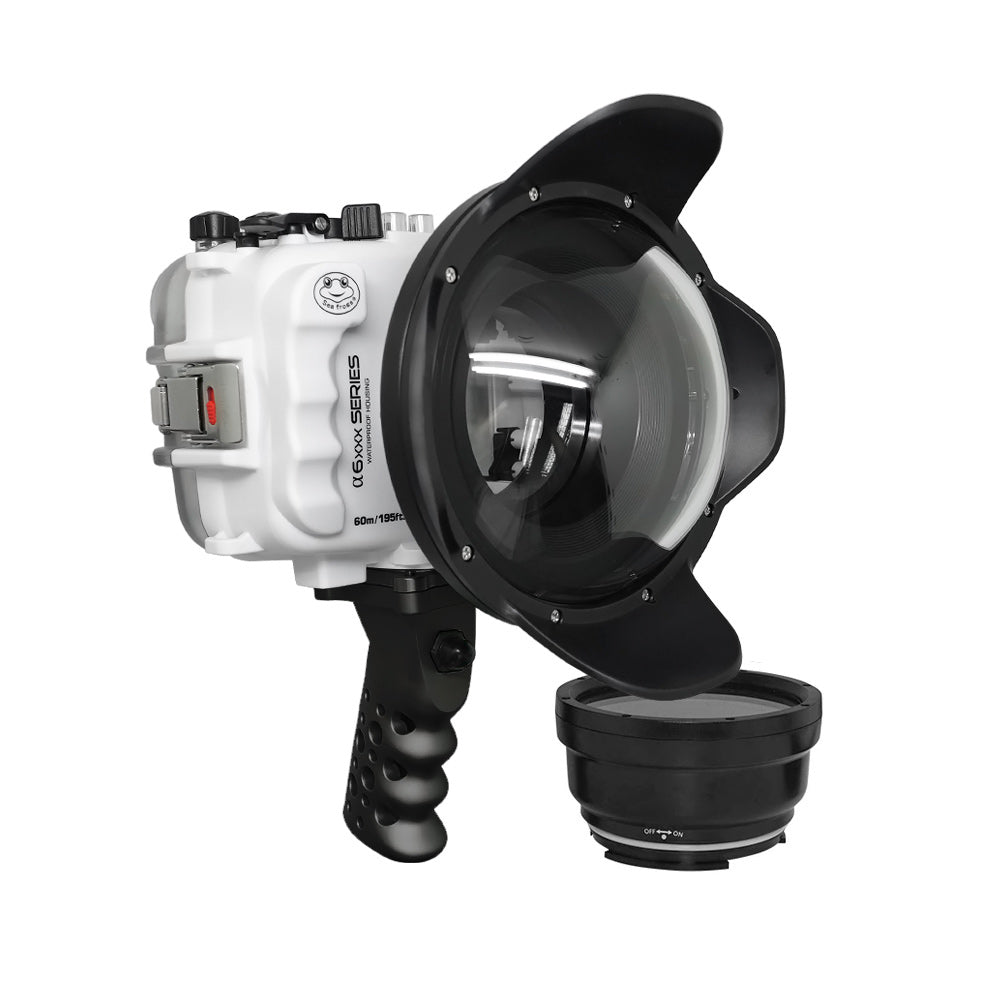 SeaFrogs UW housing for Sony A6xxx series Salted Line with Aluminium Shutter Grip & 6" Dry dome port (White) / GEN 3 - Image 2