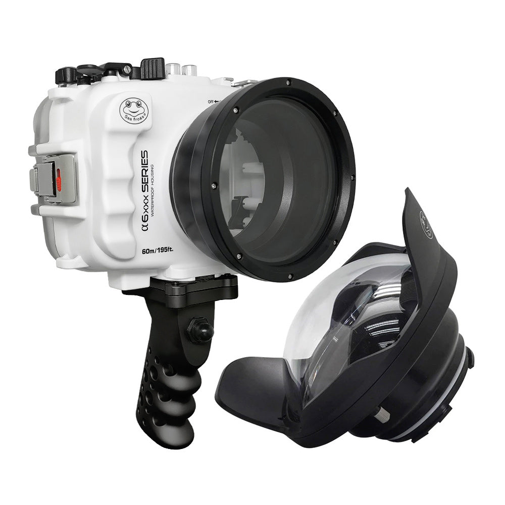 SeaFrogs UW housing for Sony A6xxx series Salted Line with Aluminium Shutter Grip & 6" Optical Glass Dry dome port (White) / GEN 3 - Image 2