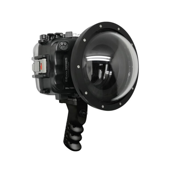 SeaFrogs UW housing for Sony A6xxx series Salted Line with Aluminium Shutter Grip & 6" Dry dome port (Black) - Surfing photography edition / GEN 3