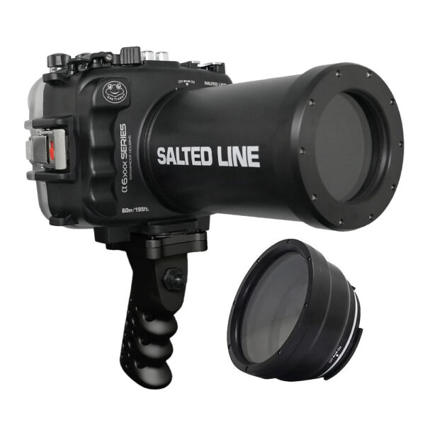 SeaFrogs 60M/195FT Waterproof housing for Sony A6xxx series Salted Line with Aluminium Shutter Grip & 55-210mm lens port (Black) / GEN 3