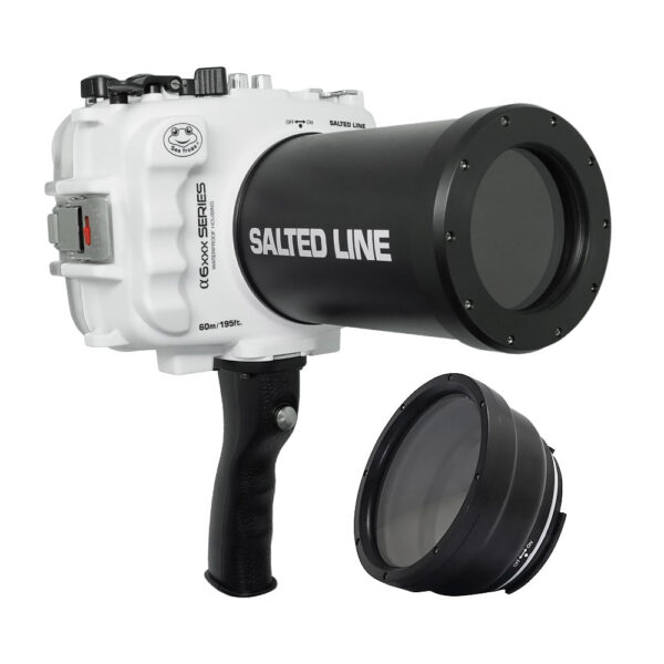 SeaFrogs 60M/195FT Waterproof housing for Sony A6xxx series Salted Line with shutter grip & 55-210mm lens port (White) / GEN 3