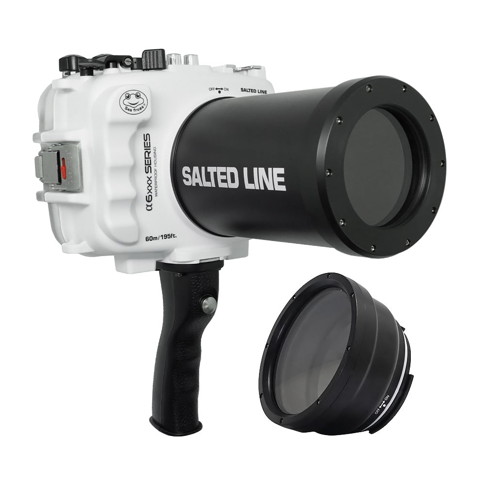 SeaFrogs 60M/195FT Waterproof housing for Sony A6xxx series Salted Line with shutter grip & 55-210mm lens port (White) / GEN 3