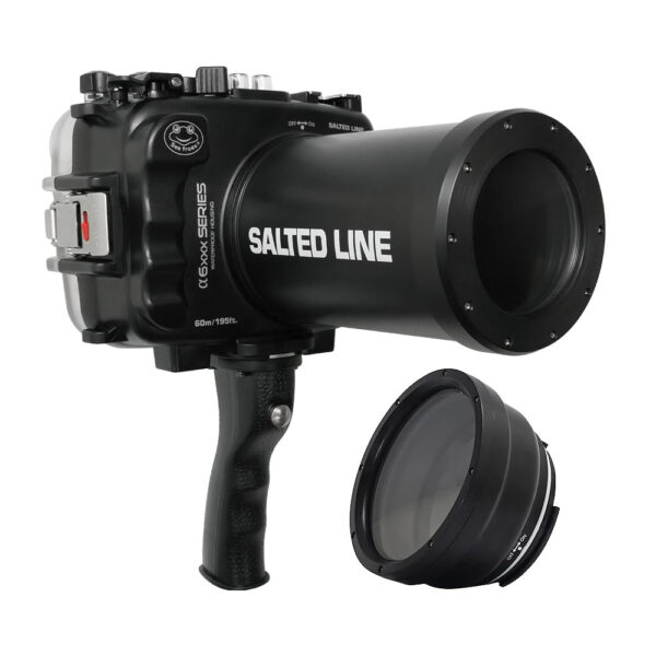 SeaFrogs 60M/195FT Waterproof housing for Sony A6xxx series Salted Line with shutter grip & 55-210mm lens port (Black) / GEN 3