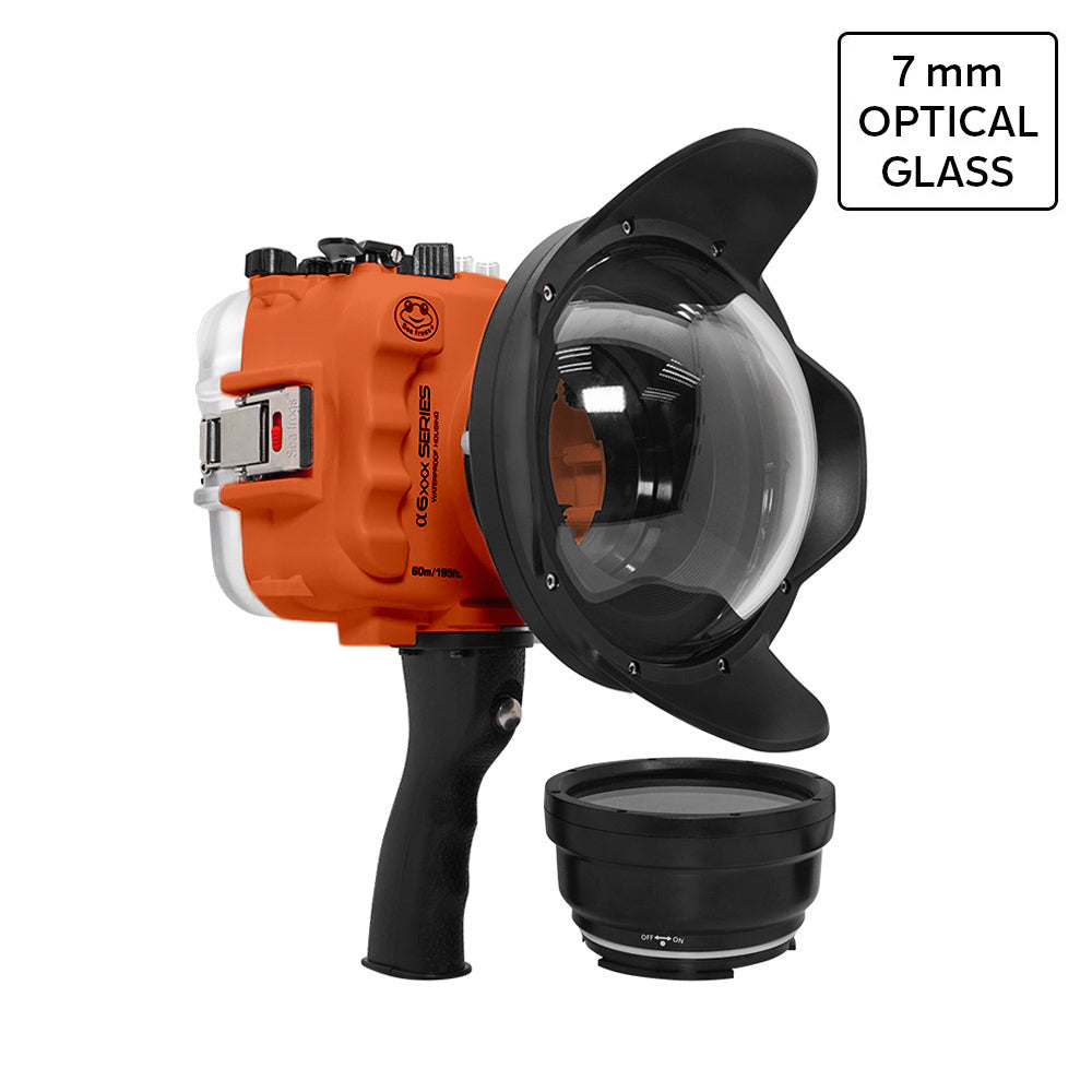 SeaFrogs UW housing for Sony A6xxx series Salted Line with shutter grip & 6" Optical Glass Dry dome port (Orange) / GEN 3