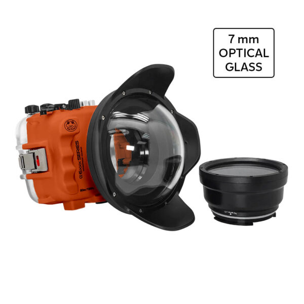 SeaFrogs Salted Line 60m/195ft Waterproof housing for  Sony A6xxx series cameras with 6" Glass dome port (Orange) / GEN 3