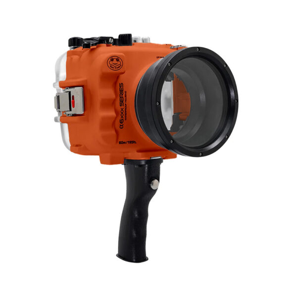 SeaFrogs 60M/195FT Waterproof housing for Sony A6xxx series Salted Line with shutter grip (Orange) / GEN 3