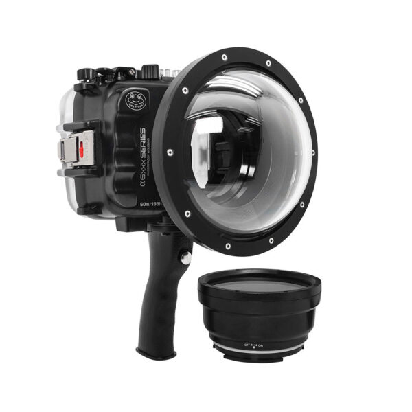 SeaFrogs UW housing for Sony A6xxx series Salted Line with shutter grip & 6" Dry dome port (Black) - Surfing photography edition / GEN 3