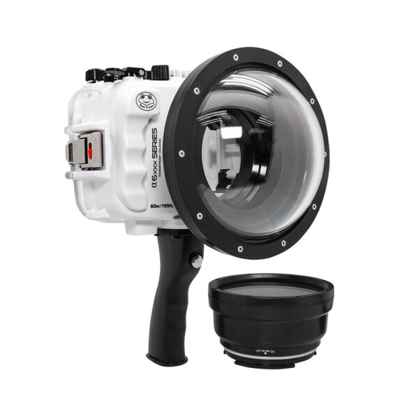 SeaFrogs UW housing for Sony A6xxx series Salted Line with shutter grip & 6" Dry dome port (White) - Surfing photography edition / GEN 3