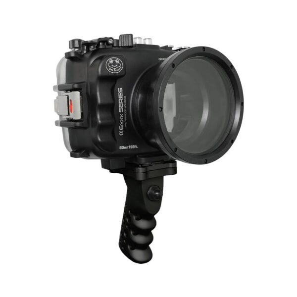 SeaFrogs 60M/195FT Waterproof housing for Sony A6xxx series Salted Line with Aluminium Shutter Grip (Black) / GEN 3