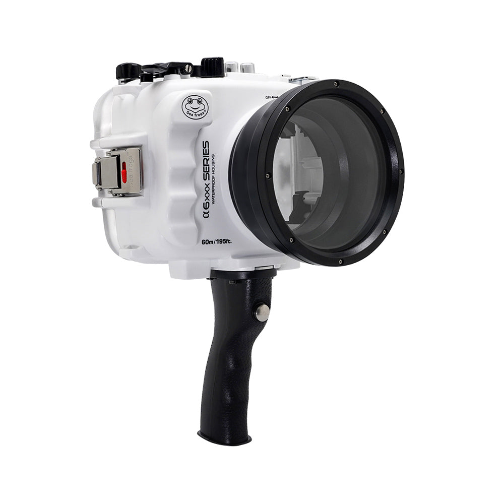 SeaFrogs 60M/195FT Waterproof housing for Sony A6xxx series Salted Line with shutter grip & 55-210mm lens port (White) / GEN 3 - Image 2
