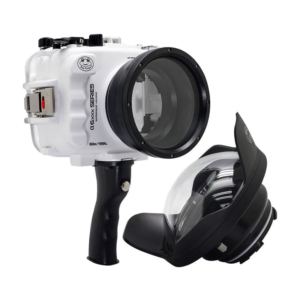 SeaFrogs UW housing for Sony A6xxx series Salted Line with shutter grip & 6" Optical Glass Dry dome port (White) / GEN 3 - Image 2