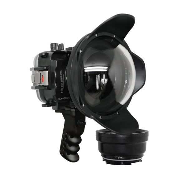 60M/195FT Waterproof housing for Sony RX1xx series Salted Line with Aluminium Shutter Grip & 6" Dry Dome Port (Black)