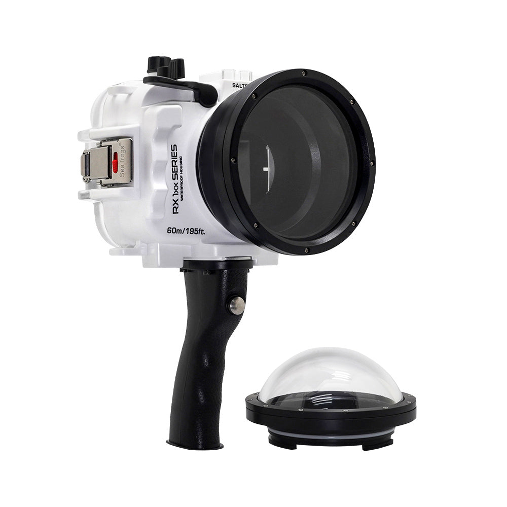 60M/195FT Waterproof housing for Sony RX1xx series Salted Line with Shutter grip & 4" Dry Dome Port (White) - Image 2