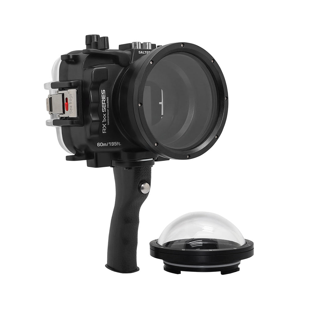 60M/195FT Waterproof housing for Sony RX1xx series Salted Line with Shutter grip & 4" Dry Dome Port (Black) - Image 2