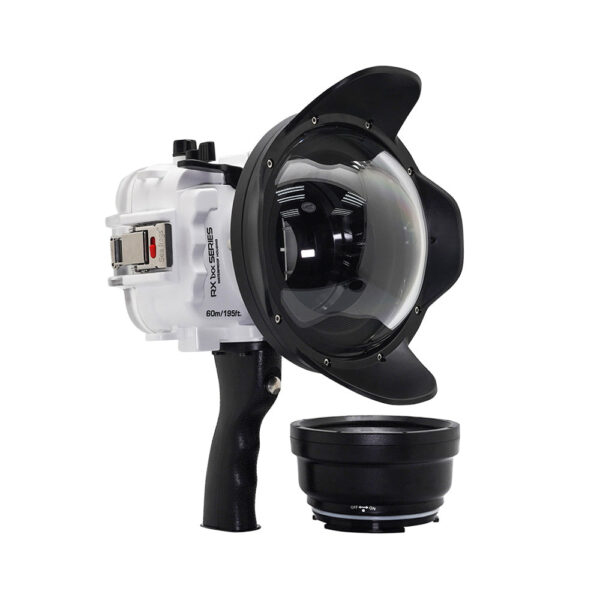60M/195FT Waterproof housing for Sony RX1xx series Salted Line with Shutter grip & 6" Dry Dome Port(White)