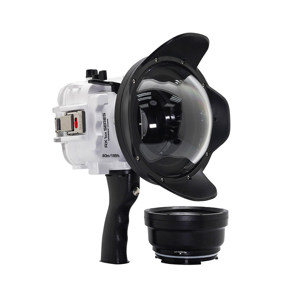 60M/195FT Waterproof housing for Sony RX1xx series Salted Line with Shutter grip & 6" Dry Dome Port(White)