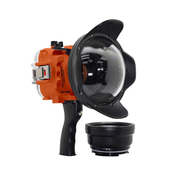 60M/195FT Waterproof housing for Sony RX1xx series Salted Line with Shutter grip & 6" Dry Dome Port(Orange)