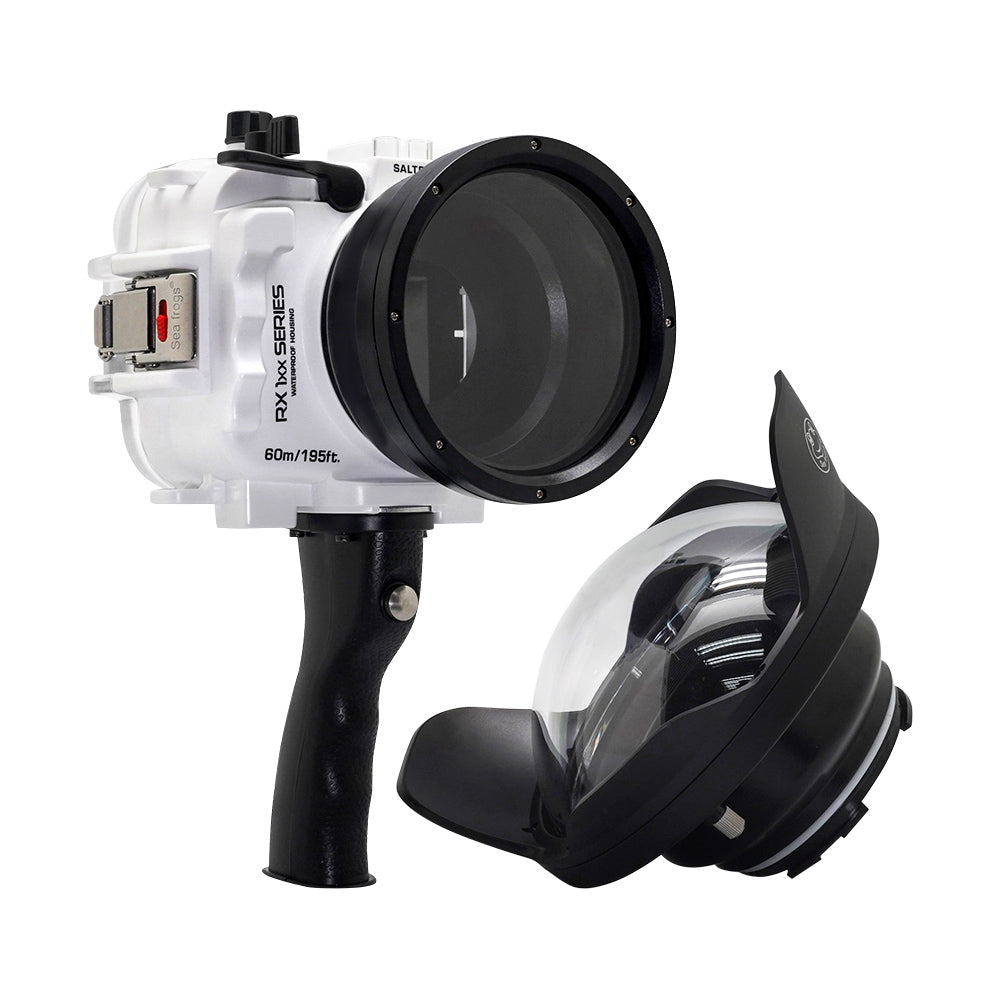 60M/195FT Waterproof housing for Sony RX1xx series Salted Line with Shutter grip & 6" Dry Dome Port(White) - Image 2