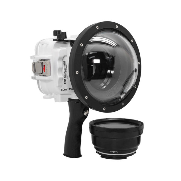 60M/195FT Waterproof housing for Sony RX1xx series Salted Line with Shutter grip & 6" Dry Dome Port - Surf (White)