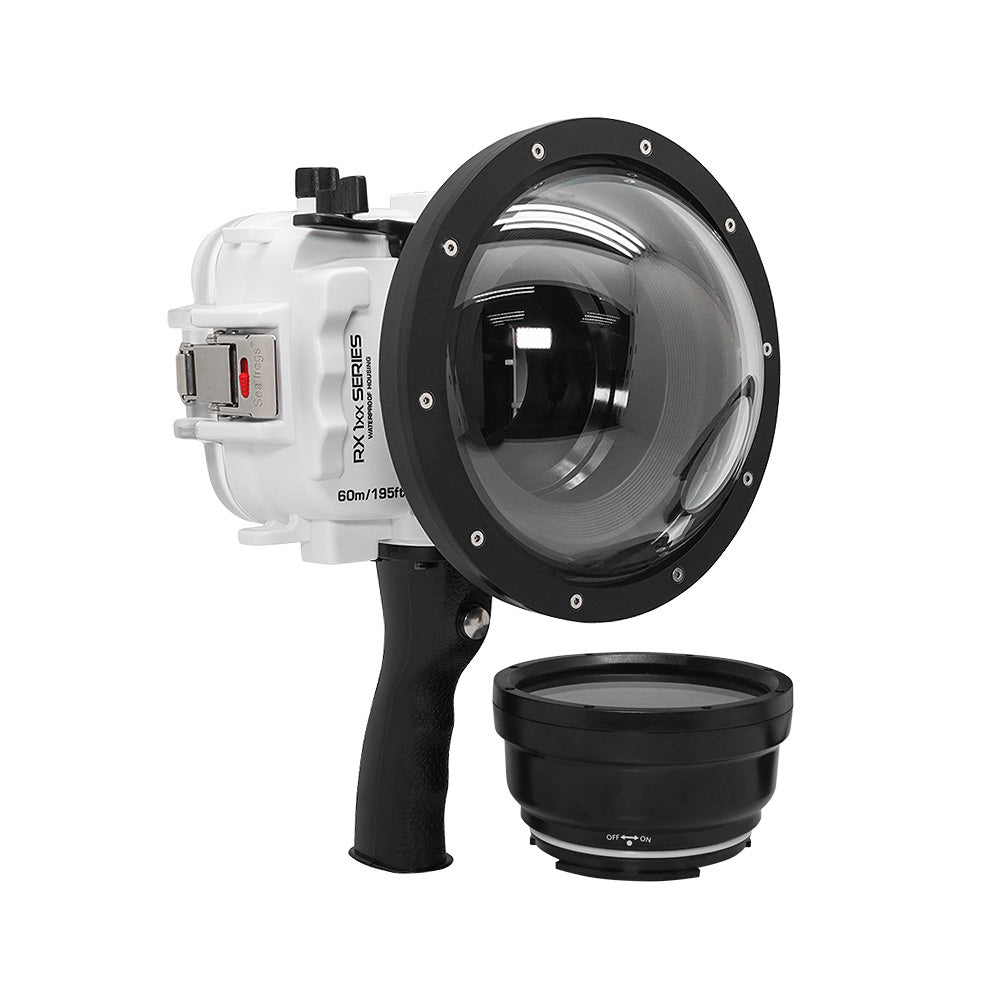 60M/195FT Waterproof housing for Sony RX1xx series Salted Line with Shutter grip & 6" Dry Dome Port - Surf (White)