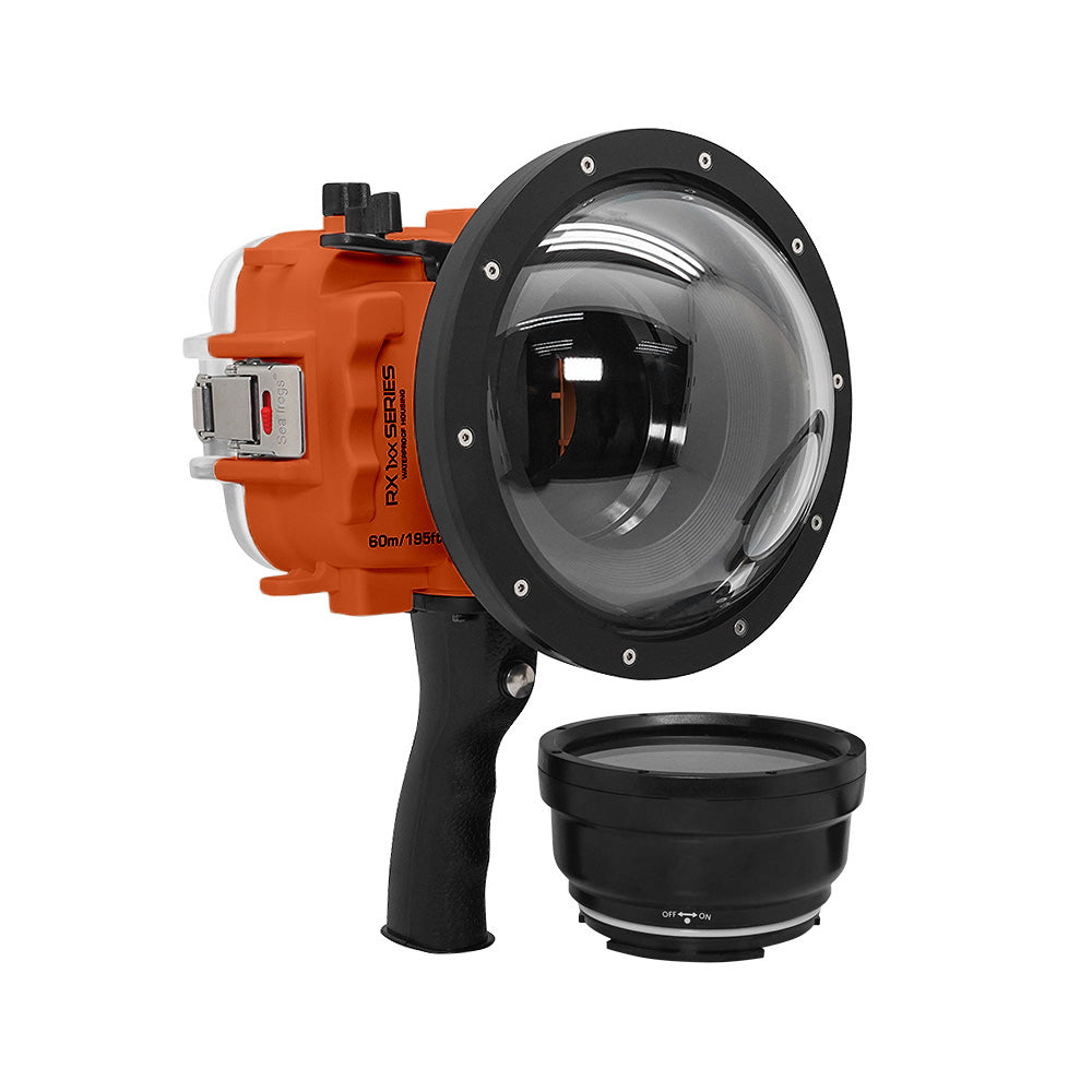 60M/195FT Waterproof housing for Sony RX1xx series Salted Line with Shutter grip & 6" Dry Dome Port - Surf (Orange)