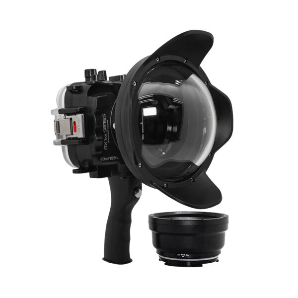 60M/195FT Waterproof housing for Sony RX1xx series Salted Line with Shutter grip & 6" Dry Dome Port (Black)
