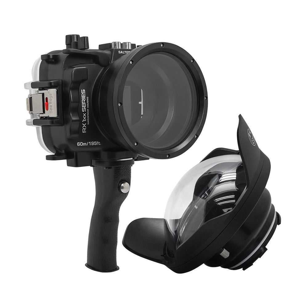 60M/195FT Waterproof housing for Sony RX1xx series Salted Line with Shutter grip & 6" Dry Dome Port (Black) - Image 2