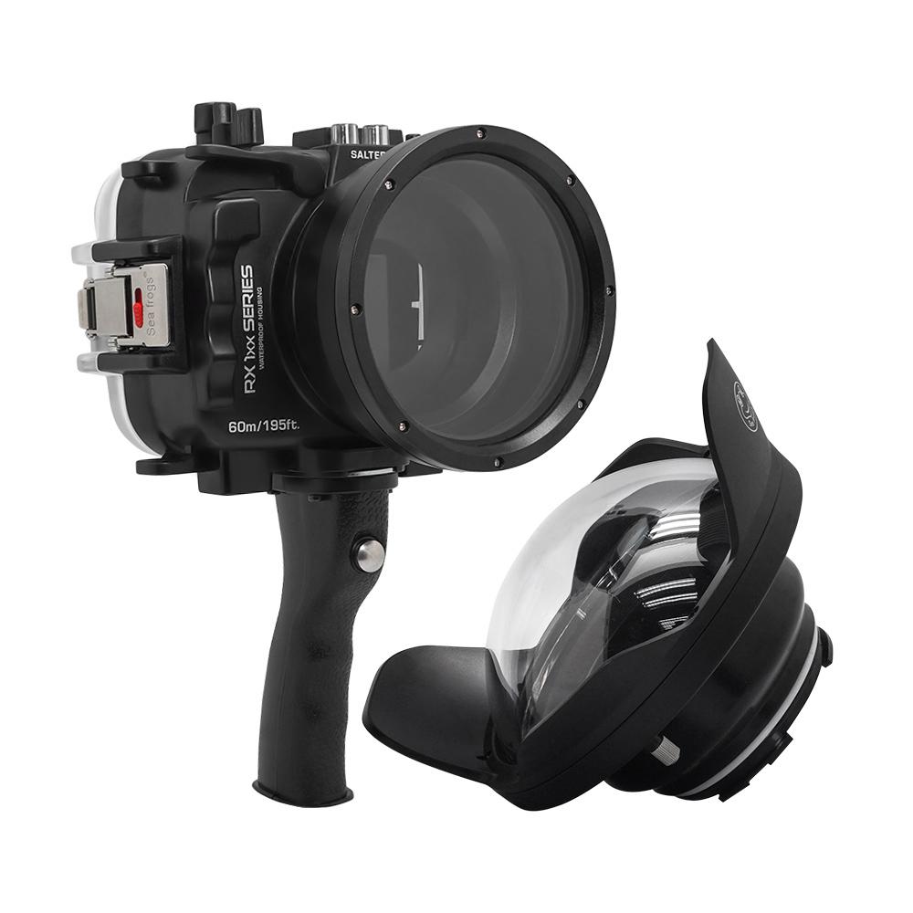 60M/195FT Waterproof housing for Sony RX1xx series Salted Line with Shutter grip & 6" Optical Glass Dry Dome Port (Black) - Image 2