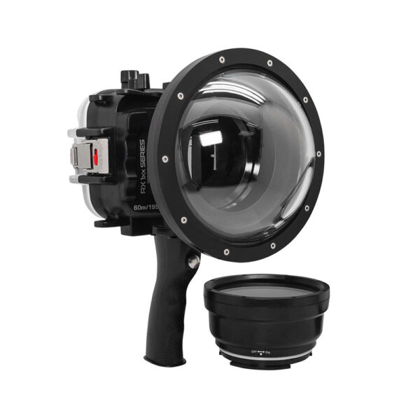 60M/195FT Waterproof housing for Sony RX1xx series Salted Line with Shutter grip & 6" Dry Dome Port - Surf (Black)