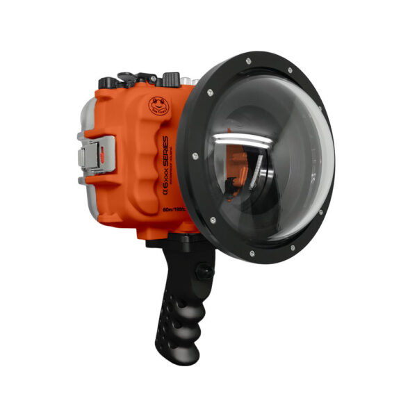SeaFrogs UW housing for Sony A6xxx series Salted Line with Aluminium Shutter Grip & 6" Dry dome port (Orange) - Surfing photography edition / GEN 3