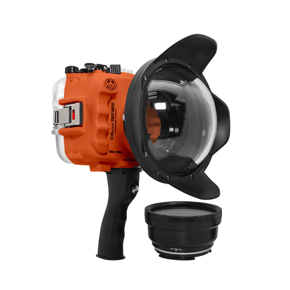 SeaFrogs UW housing for Sony A6xxx series Salted Line with shutter grip & 6" Dry dome port (Orange) / GEN 3