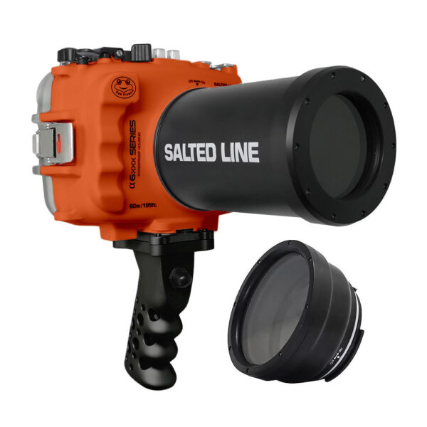 SeaFrogs 60M/195FT Waterproof housing for Sony A6xxx series Salted Line with Aluminium Shutter Grip & 55-210mm lens port (Orange) / GEN 3